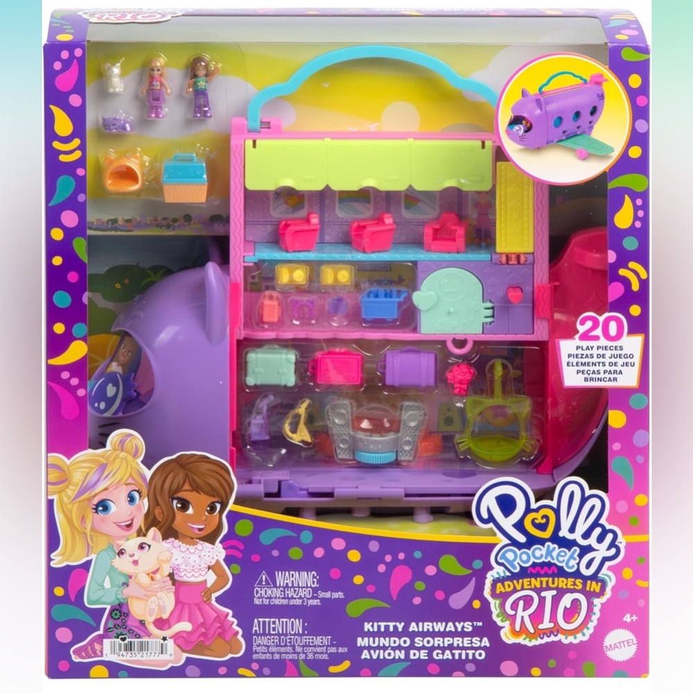 NWT Polly Pocket Dolls Kitty Airways Airplane - Adventures in Rio